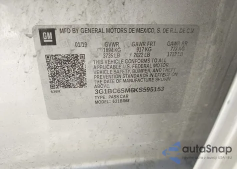 2019 Chevrolet Cruze Ls from USA, damaged, VIN 3G1BC6SM6KS595153